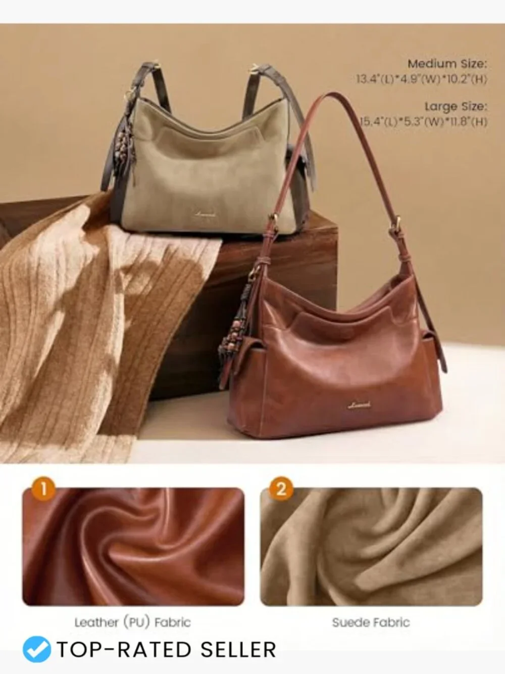Hobo Handbag Soft Faux Leather Crossbody Shoulder Bag with Tassel Charm